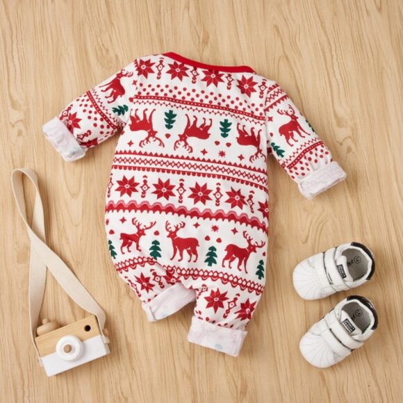 Girl girls boy boys baby toddler Christmas Holidays jumpsuit outfit reindeer new - Picture 2 of 5